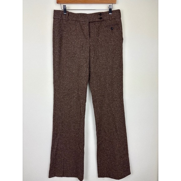 BCBGMaxAzria Womens Pants SZ 8 Brown Wool Blend Tweed Fall Office Work Career - Picture 1 of 10